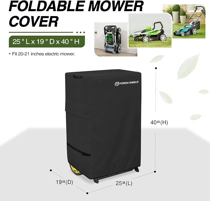 Porch Shield Cordless Lawn Mower Cover – Waterproof Electric Lawnmower Cover fit for 20-21 inches Folding Walk Behind Mower 25" L x 19" D x 41" H, Black