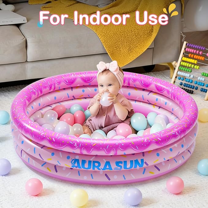 Baby Pool Small Kiddie Swimming Pool 3 Rings Round Pad Indoor Ball Pit | Kiddie Swimming Pool, For Kids & Toddler, Portable Indoor Ball Pit Toys, Outdoor Water Play, For Girl/Boy
