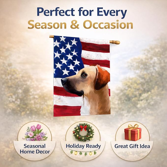 Caroline's Treasures CK6436CHF Black Mouth Cur Dog American Flag House Flag Large Porch Sleeve Pole Decorative Outside Yard Banner Artwork Wall Hanging, Polyester, House Size, Multicolor