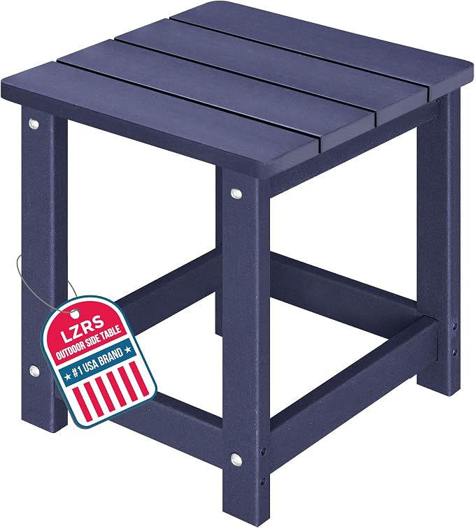 LZRS Patio Side Table, Heavy Duty HDPE Outdoor End Table with Wood Texture, Weatherproof Composite Table for Adirondack Chairs, Deck, Pool, Indoor/Outdoor, No Peeling or Cracking(Navy Blue)