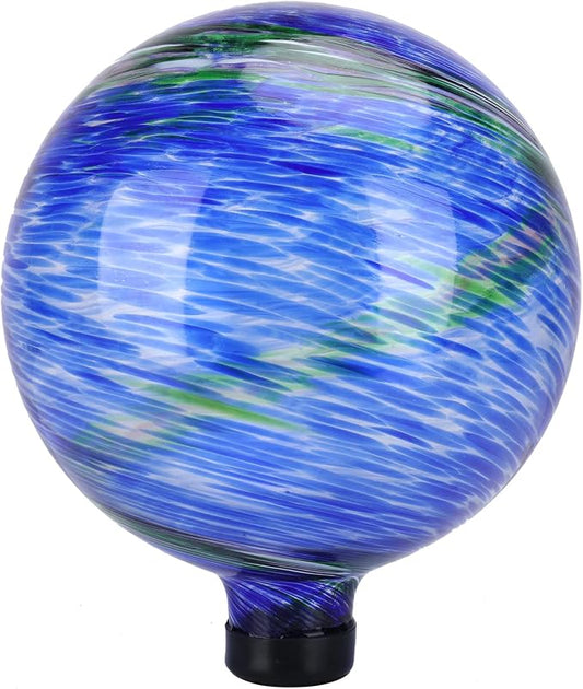 VCUTEKA Gazing Balls, Glass Gazing Ball Garden Globe Outdoor Decor 10" Blue | Handcrafted blue swirl glass gazing balls that creates elegant garden focal point in any outdoor landscape yard decorative