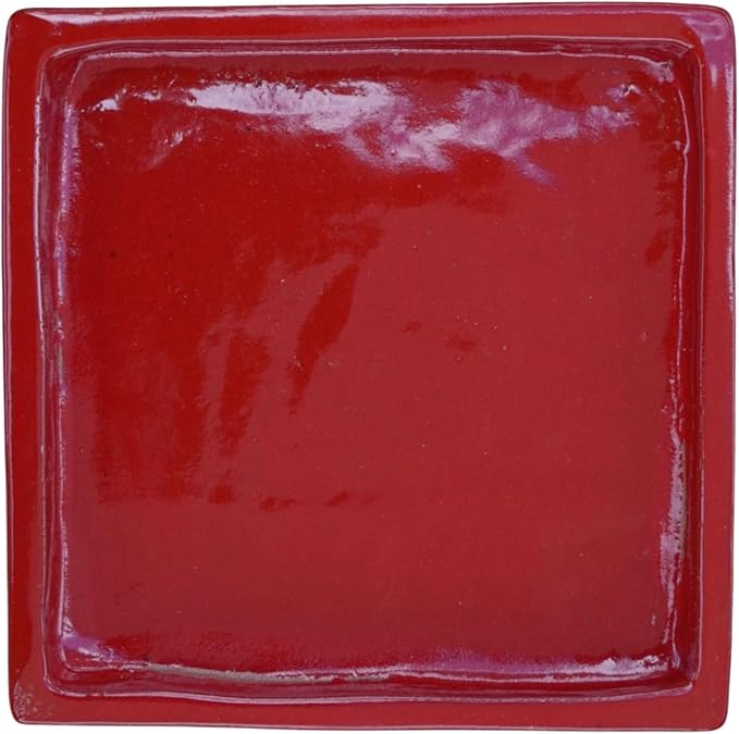 10 Inch Plant Saucer (Ceramic) - Square Red Flower Pot Tray - Handcrafted, Durable Planter Base