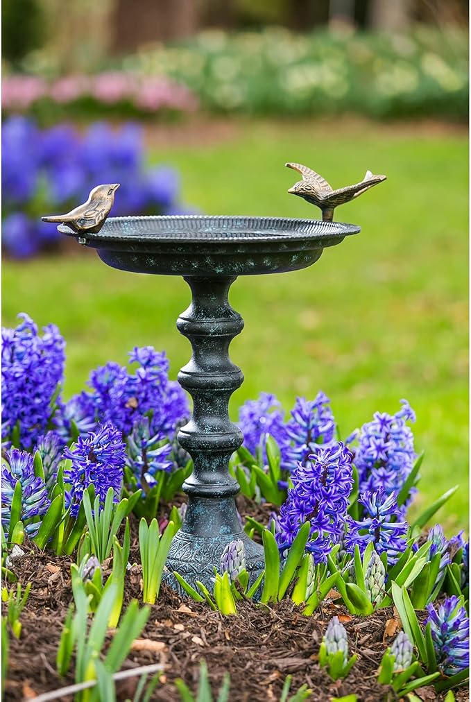 Evergreen Garden Hummingbird Bird Baths for Outdoors Heavy Duty | Metal Bird Bath Bowl with Stand | Ground Standing Bird Bath and Feeder for Garden Yard Deck