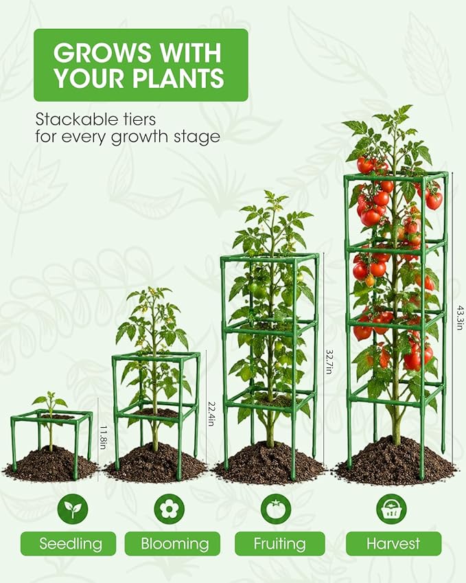 3 Pack Tomato Cages,Square Tomato Plant Stakes Support Cages Trellis for Garden Climbing Vegetables Flowers Fruits,Extra Bold