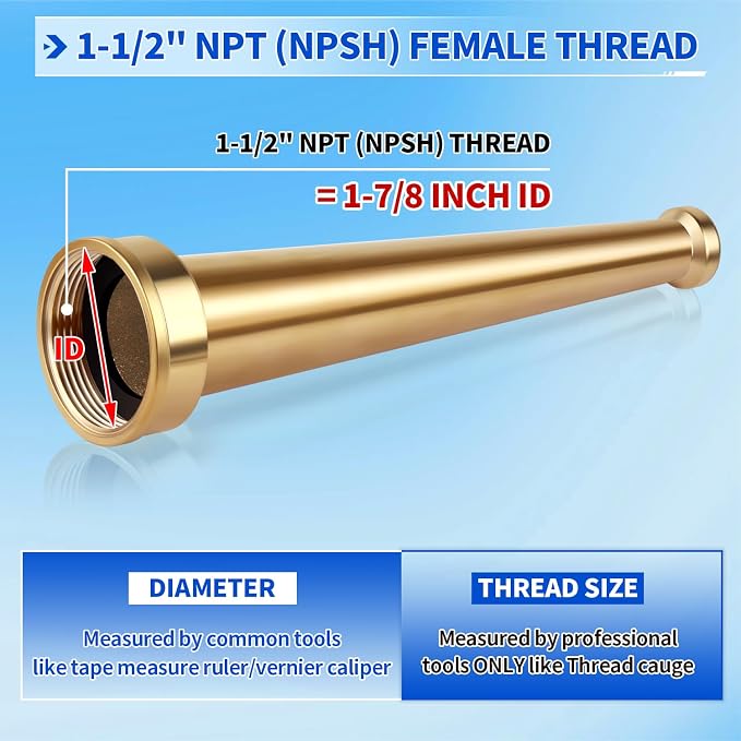 Brass Fire Equipment Hose Nozzle, 1-1/2'' NPT(NPSH) Fire Hydrant Hose Nozzle, 10" Length, 1/2" Orifice (1.5'' NPT/NPSH)