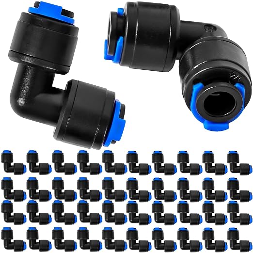 40 Pack 1/4" Universal 90 Degree Elbow Fitting, Quick Connect Universal Drip Irrigation Tubing Coupling Valve, Connector Locking Fitting for Sprinkler or Drip Irrigation System Parts & Connectors