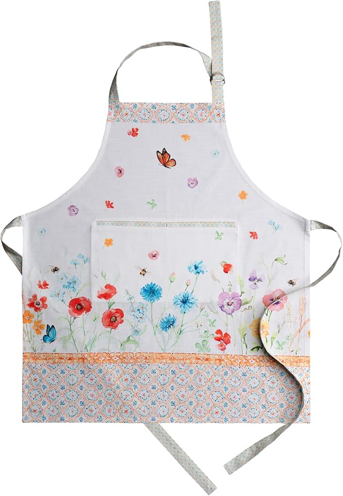 Maison d' Hermine Aprons for women with Pocket 100% Cotton (27.50"x31.50") | Adjustable Neck Strap & long ties Apron Men Chef Wedding Cooking Gardening Server Maid