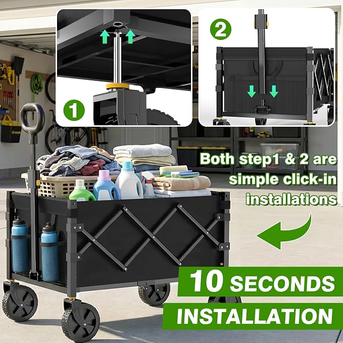 Collapsible Wagon Cart with Wheels Foldable, 360lbs Large Capacity Portable Folding Utility Heavy Duty Beach Wagons Cart with All-Terrain Wheels for Shopping, Camping, Sports, Garden