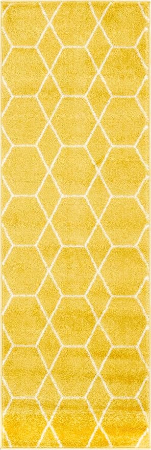 Unique Loom Trellis Frieze Collection Area Rug - Geometric, 2' x 6' Runner, Yellow/Ivory