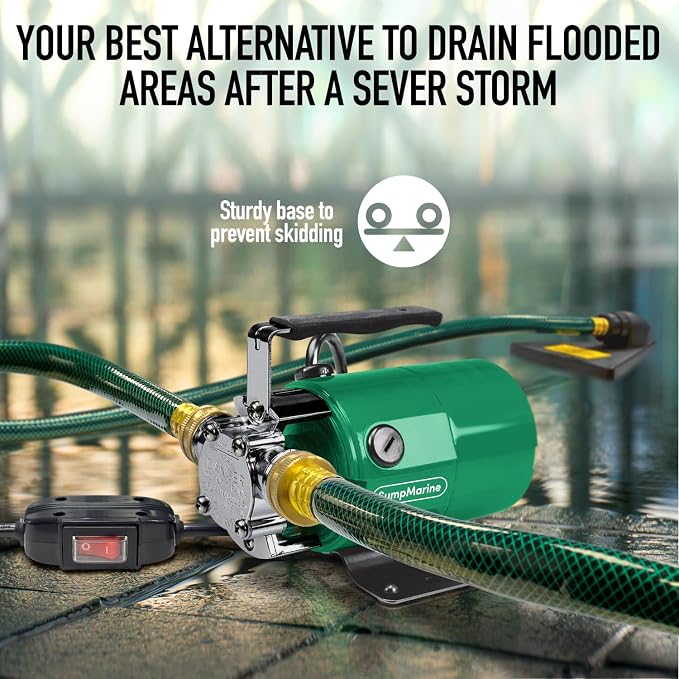 SumpMarine Water Transfer Pump, 115V 330 Gallon Per Hour - Portable Electric Utility Pump with ON/OFF Switch and 6' Water Hose Kit - Remove Water From Garden, Hot Tub, Pool, Aquariums