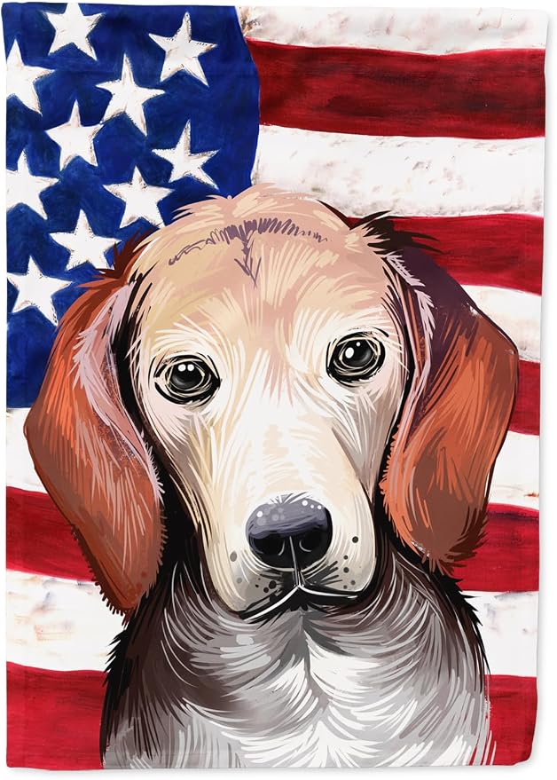 Caroline's Treasures CK6517GF Estonian Hound Dog American Flag Garden Flag Mailbox Flag Decorative Yard Flag Banner Outside Patio Artwork Yard Flower Beds, Garden Size, Multicolor