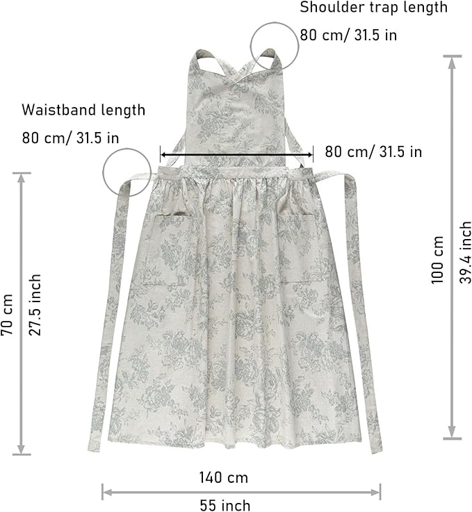 Floral Cotton Waterproof Adult Kitchen Apron Adjustable Cooking Baking Garden Chef Apron with Pocket