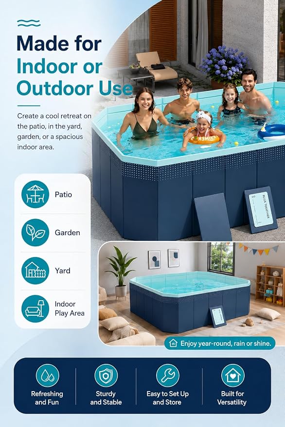Non-Inflatable PVC Folding Swimming Pool Capacity Outdoor & Indoor Portable Pool for Patio, Garden, Yard, Adult & Family Summer Relaxation (100.78 Inch)