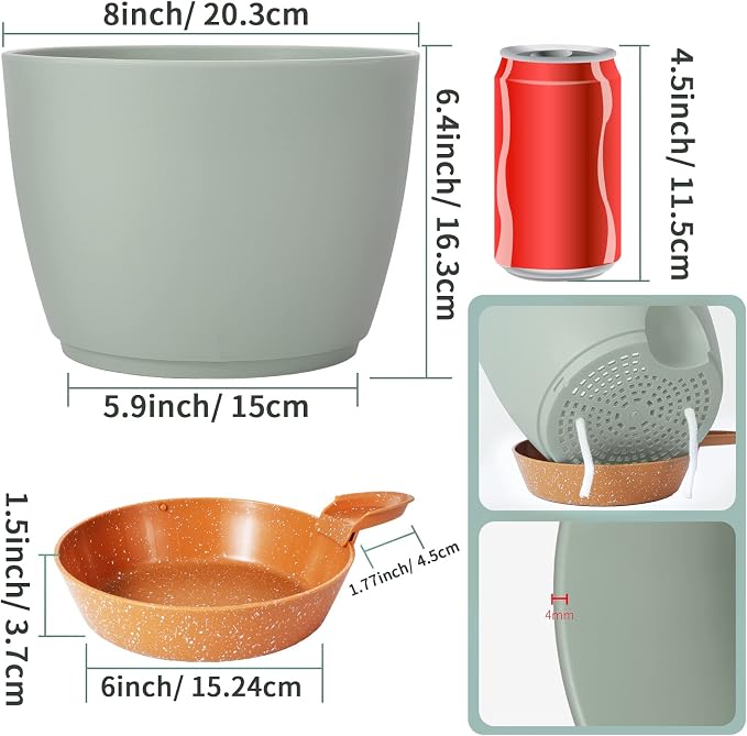GARDIFE Plant Pots Set of 2 Pack 8 inch,Planters for Indoor Plants with Drainage Holes, Modern Decorative Flower Pots for All House Plants, Flowers, Green