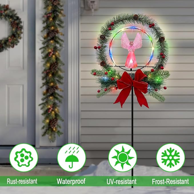 Solar Christmas Decorations Outdoor,Christmas Angel for Outdoors,Fiber Optic Wings Color Changing LED Lights for Cemetery,Patio,Yard Garden Stakes