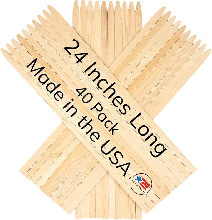 40 Pack Wooden Garden Stakes, 24" Long x 3/4" Wide, Made in USA Pine Plant Markers, Chisel Point Yard Stakes for Gardening, Landscaping, Survey Marking, Signs & Crafts