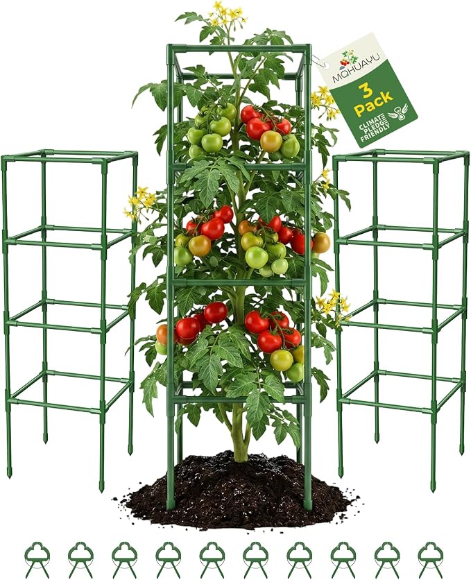 3 Pack Tomato Cages,Square Tomato Plant Stakes Support Cages Trellis for Garden Climbing Vegetables Flowers Fruits,Extra Bold