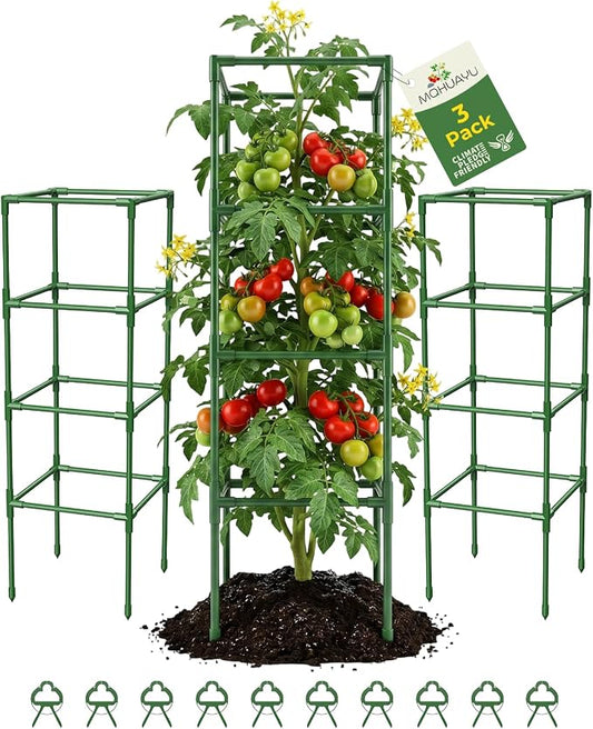 3 Pack Tomato Cages,Square Tomato Plant Stakes Support Cages Trellis for Garden Climbing Vegetables Flowers Fruits,Extra Bold