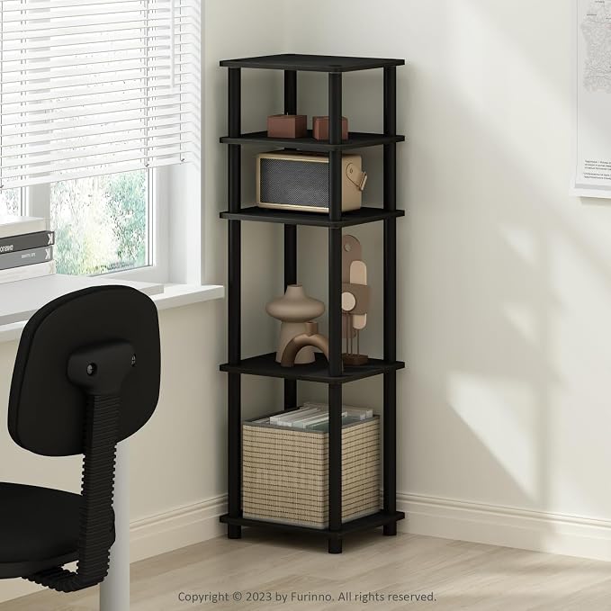 Furinno Turn-N-Tube Storage Shelves, Stackable Standing Shelf, Open Corner Shelf, for Organization and Storage, Living Room, Garage, Home Office, Americano