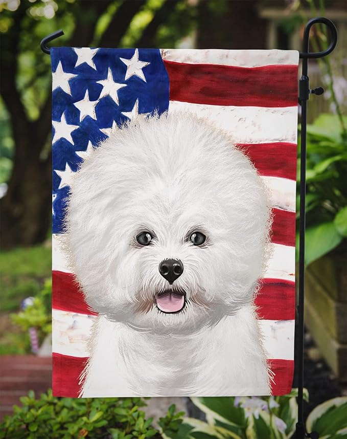 Caroline's Treasures CK6434GF Bichon Frise American Flag Garden Flag Mailbox Flag Decorative Yard Flag Banner Outside Patio Artwork Yard Flower Beds, Garden Size, Multicolor