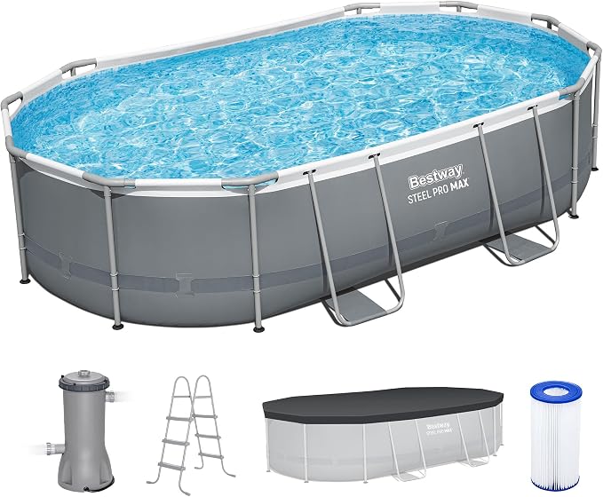 Bestway Steel Pro MAX - 16' x 10' x 42" - Oval Above Ground Swimming Pool Set, ClickConnect Frame, Tritech, Filter Pump-Ladder-Cover, 2,893 Gal Water