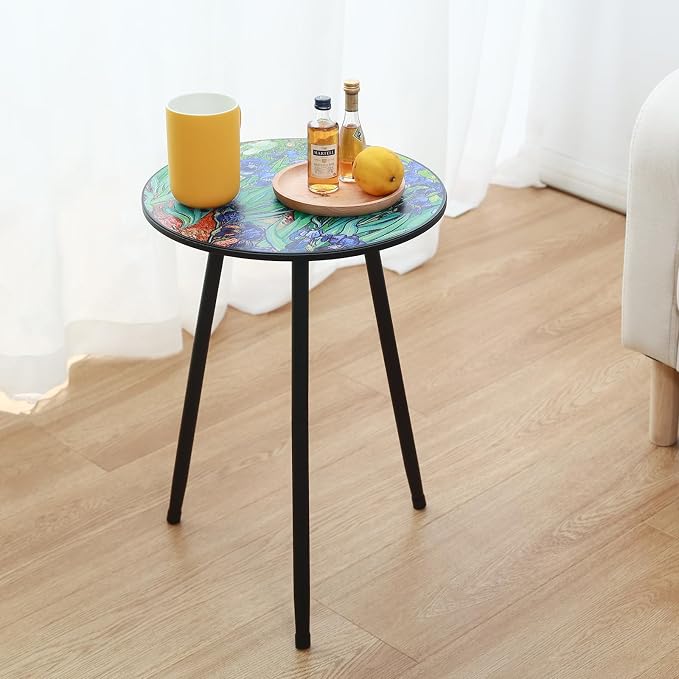 Outdoor Side Table Patio Side Tables for Outside End Tables Small Outdoor Table Round Patio Coffee Table Modern Metal Plant Stand Outside, Patio, Indoor, Bedroom, Living Room, Small Spaces, Iris