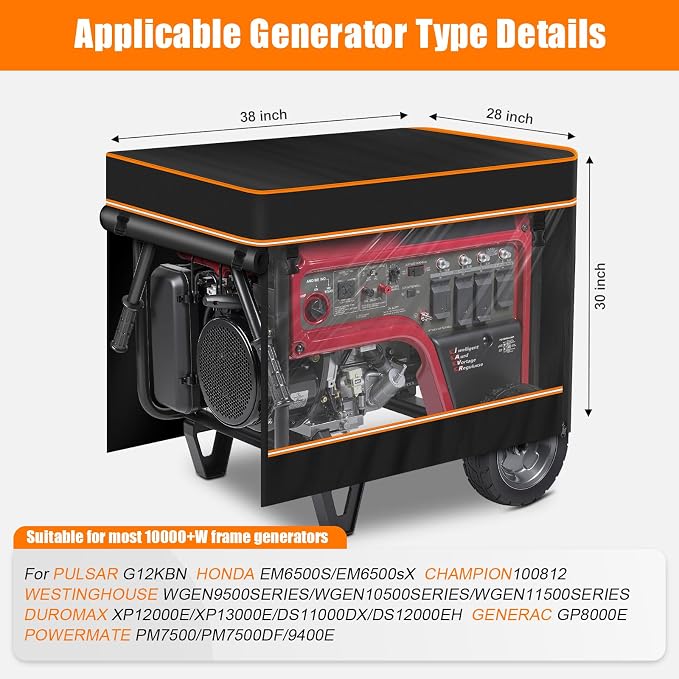 Generator Covers While Running, Heavy Duty 600D Waterproof Oxford Fabric, Generator Covers for Outside Fits Most 10000W+ Generators Side Control Panel Access & Top Fuel Access (Packaging May Vary)