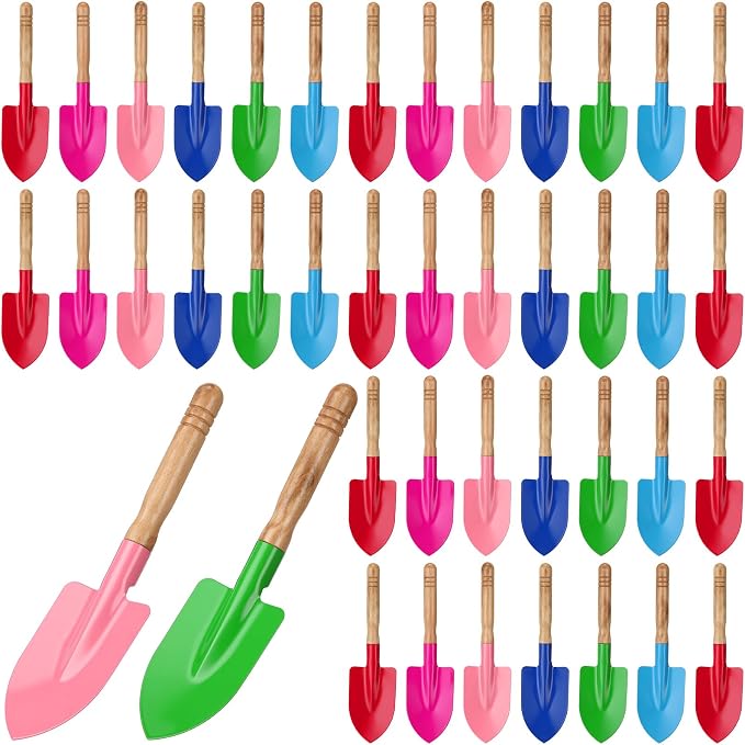 Liliful 42 Pcs Mini Gardening Shovel Colorful Metal Garden Tools with Wooden Handle Beach Shovel for Planting Loosening Digging