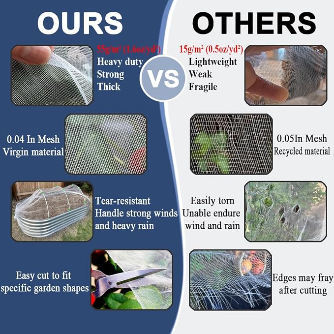 6.5X50Ft Garden Netting Pest Barrier – Ultra Fine Mesh Netting Plant Covers & Row Cover, Protects Vegetables, Fruits, Flowers from Mosquitoes, Insects, Birds, Deer & Squirrels