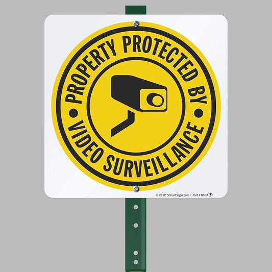 SmartSign "Property Protected By Video Surveillance" Yard Sign | 10" x 10" Aluminum Sign With 3' Stake for Garden, Lawn