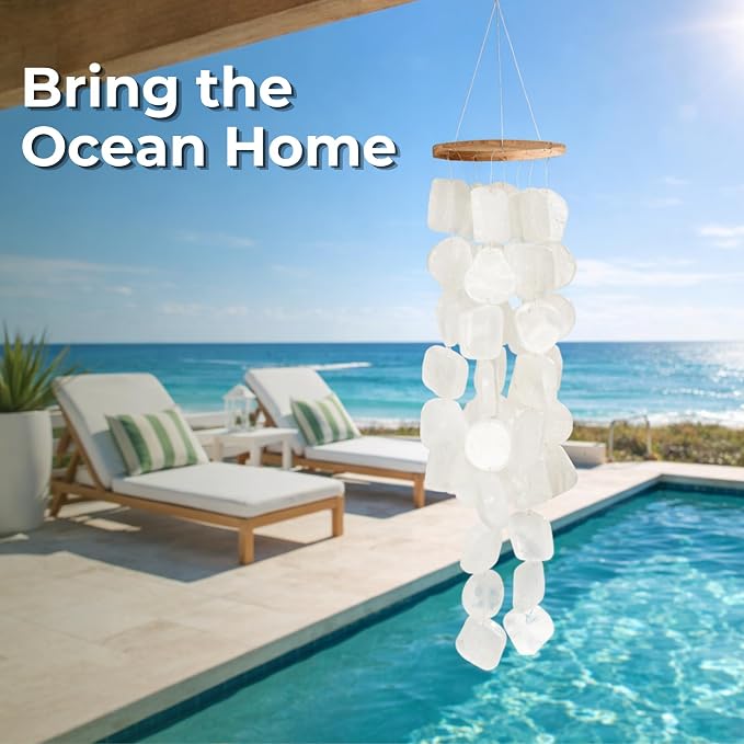 Solange & Frances Natural Capiz Shells Wind Chimes for Outside Beach Decor. Elegant Windchimes Coastal Decor Birthday Gifts for Women, Gift for Women, and Gifts for Mom
