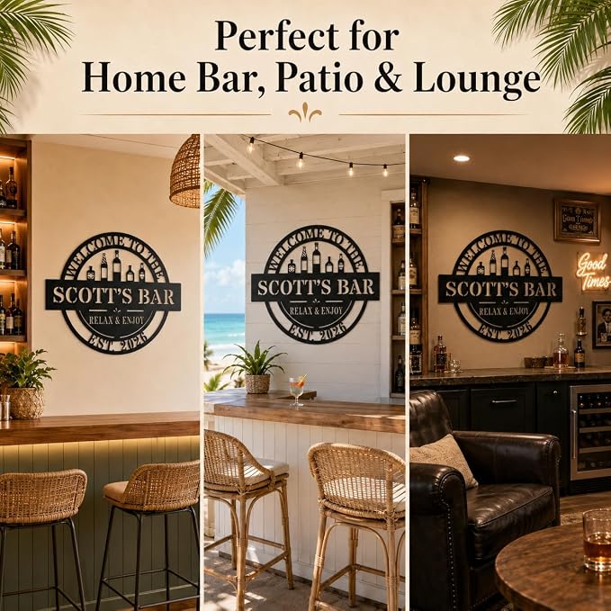 Personalized Custom Metal Bar Sign, Custom Name Pub Sign Wall Decor for Home Bar, Man Cave, Club, Party Room, Cocktail Lounge Decor