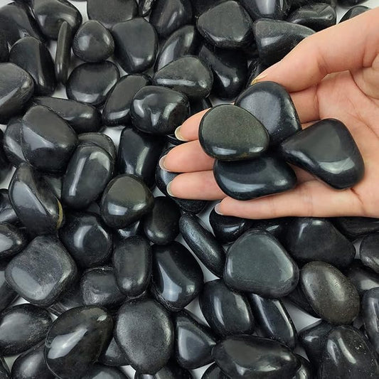 FANTIAN 2lbs Black Pebbles for Indoor Plants, 0.8-1.2 inch Polished Stones. Decorative Black River Rocks for Potted Plants Vase Aquarium Landscaping and Outdoor Garden