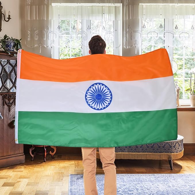 AhfuLife India Flag Indian Flag 3x5 Ft, Large Indian National Flags for Outside - Double Side with Brass Eyelets for Olympic Party Decorations, Bar Garden Street Decoration Indoor Outdoor