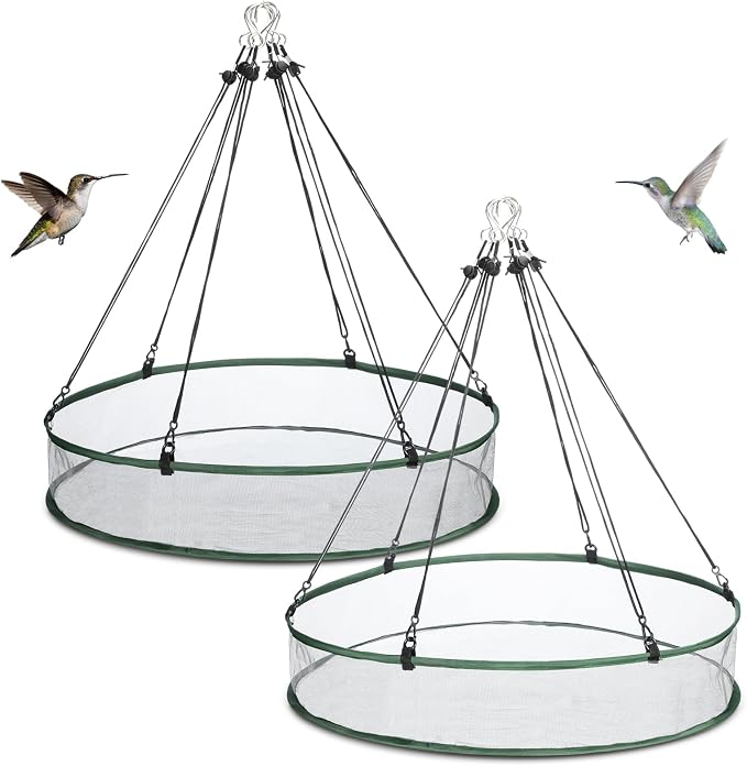 FoldTier 2 Pieces Universal Wild Bird Seed Catcher Hanging Hoop Platform Bird Seed Catcher Tray for Hummingbird Feeders Bee Feeder Outdoor Garden Accessories (24 Inch)