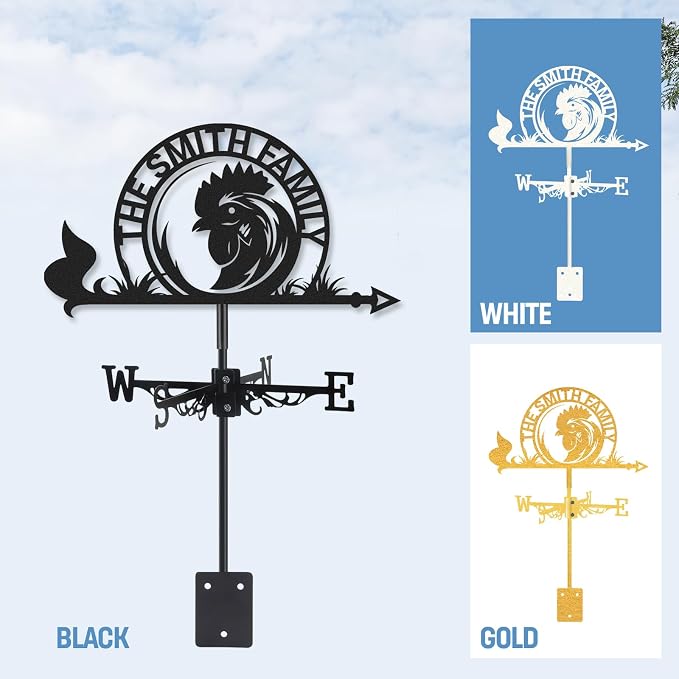 Personalized Metal Weather Vane, Custom Name Weathervane, Chicken Coop Signs, Weather Vanes for Outside, Wind Vanes for Farmhouse Yard Shed Decor, Housewarming Gifts Color10