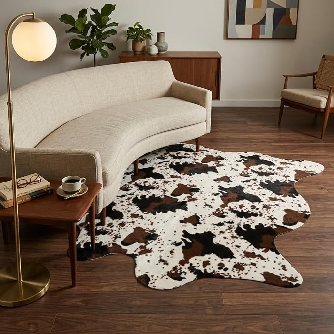 MustMat Faux Cowhide Rug, Cow Print Area Rug for Western Decor 5'2" x 6'7" | Ideal for Living Rooms, Dining Rooms & Offices. Matches Rustic Styles, Perfect for Holiday & Birthday Decor