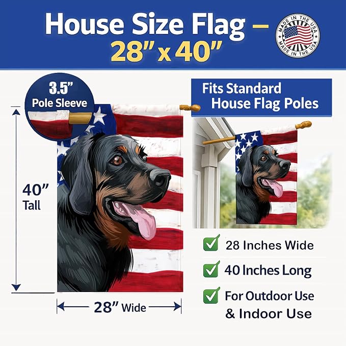Caroline's Treasures CK6653CHF Polish Hunting Dog American Flag House Flag Large Porch Sleeve Pole Decorative Outside Yard Banner Artwork Wall Hanging, Polyester, House Size, Multicolor
