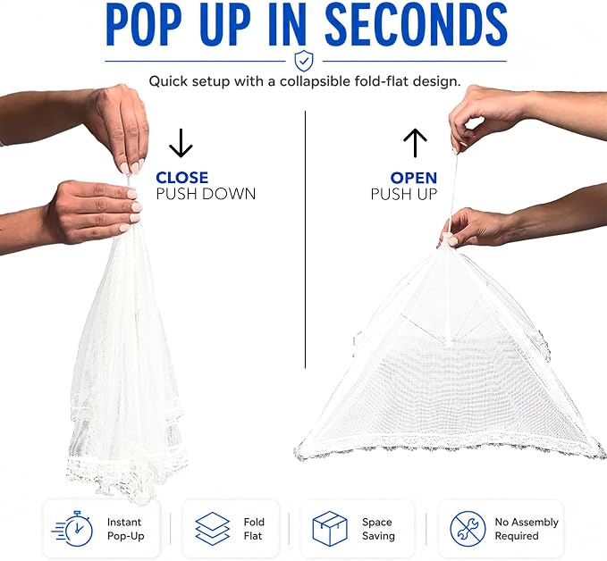 Simply Genius Pop-Up Mesh Food Covers for Outdoors - 6 Pack Extra Large 39" x 24", White, Collapsible & Reusable - Buffet Food Covers & Bug-Net Tent for Picnic, Party & Camping