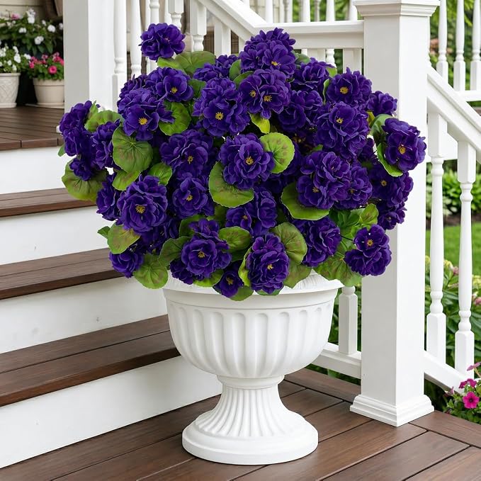 12 Pcs Artificial Geranium Flowers for Outdoor, UV Resistant Geraniums Artificial Flowers Realistic Faux Flowers Outdoor for Planters Outside Porch Garden Decor (15.3", Purple)
