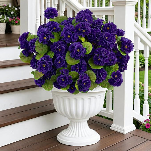 12 Pcs Artificial Geranium Flowers for Outdoor, UV Resistant Geraniums Artificial Flowers Realistic Faux Flowers Outdoor for Planters Outside Porch Garden Decor (15.3", Purple)