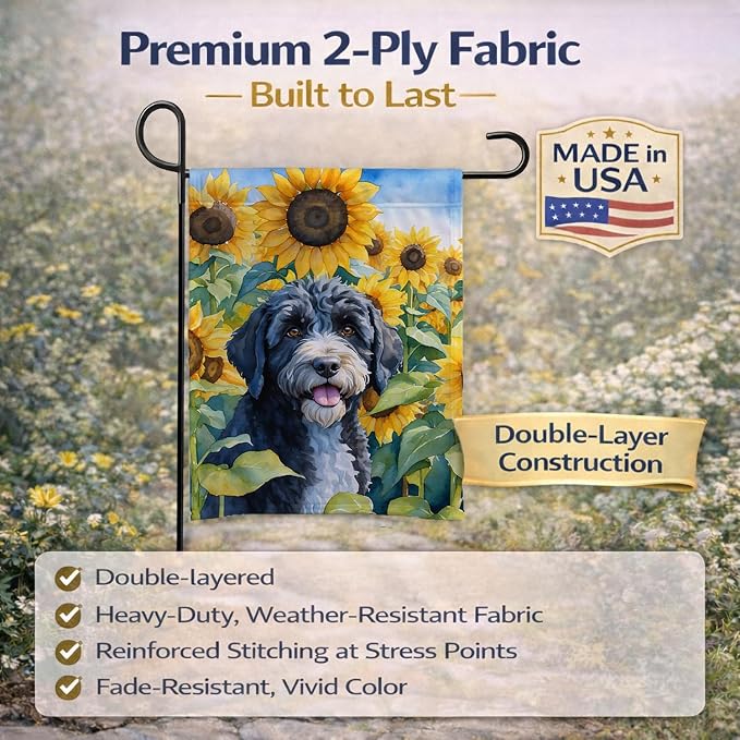 Caroline's Treasures DAC6143GF Portuguese Water Dog in Sunflowers Garden Flag Mailbox Flag Decorative Yard Flag Banner Outside Patio Artwork Yard Flower Beds, Garden Size, Multicolor