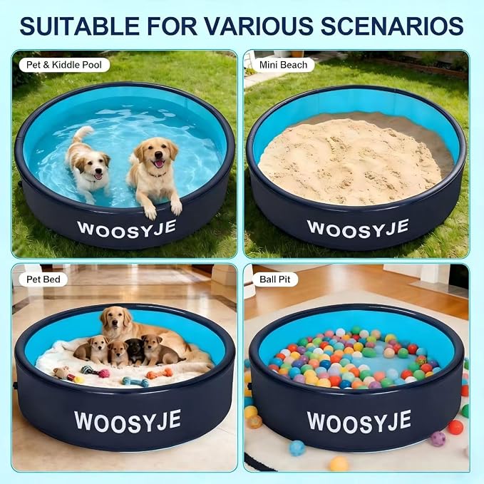 Inflatable Dog Pool, Foldable Pet Swimming Pool - 79" Pet Bath Pool & Kiddie Pool, PVC, Quick Drain, Non-Slip, Collapsible Swimming Pool for Large Medium Small Dogs, Cats, Kids, Backyard, Beach