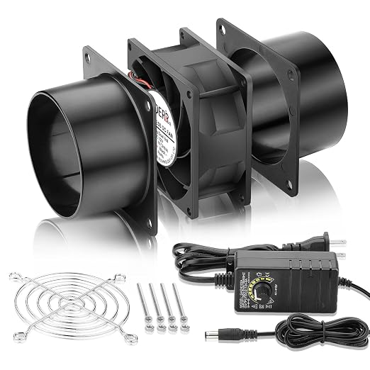 80mm x 38mm 3Inch Inline Exhaust Fan 12V Fume Extractor Dual Duct | Dual Ball Bearing, Adjustable Speed, DIY 3D Print Grow Tent Attic Hydroponics Paint Booth Soldering Ventilation