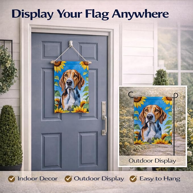 Caroline's Treasures DAC6009GF American Foxhound in Sunflowers Garden Flag Mailbox Flag Decorative Yard Flag Banner Outside Patio Artwork Yard Flower Beds, Garden Size, Multicolor