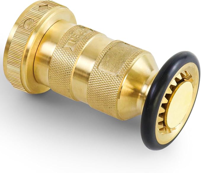 Fire Hose Nozzle 1-1/2" NPSH/NPT Fire Fighter Hose Nozzle 100 psi 75 gpm Brass Fire Equipment Jet Fog Spray Nozzle, Heavy-Duty Industrial Brass Fire Equipment Water Hose Nozzle
