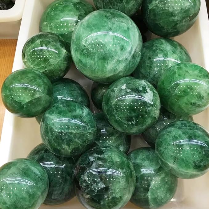 1.6-2 inch (4-5 cm) Natural Green Fluorite Crystal Ball with Stand, Hand Polished Gemstone Sphere, Reiki Healing Decorative Stone Sphere, Feng Shui Home Ornament, Mineral Crystal Collection Gift