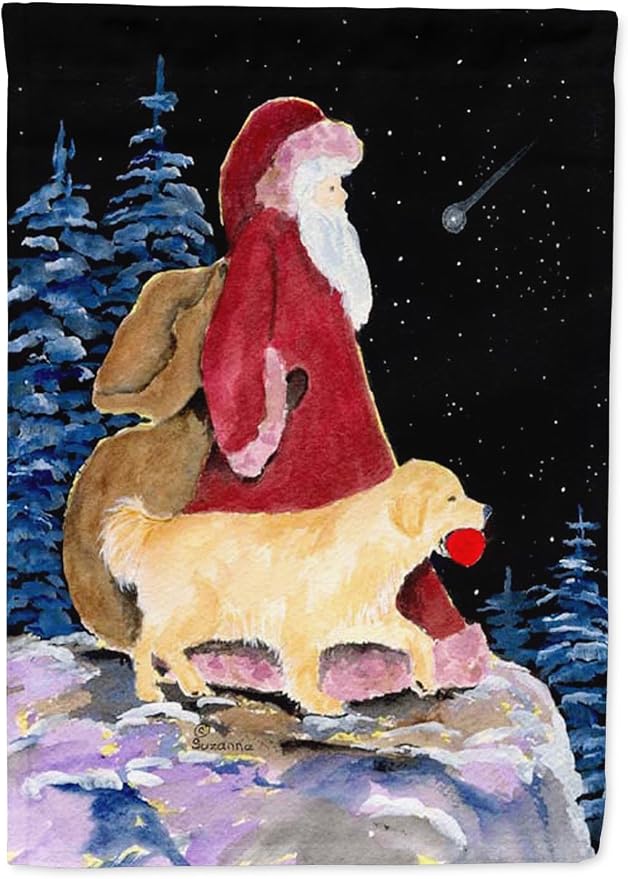 Caroline's Treasures SS8973GF Santa Claus with Golden Retriever Garden Flag Mailbox Flag Decorative Yard Flag Banner Outside Patio Artwork Yard Flower Beds, Garden Size, Multicolor
