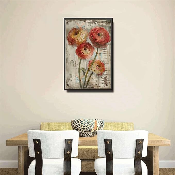 Metal Sign Tin Sign Vintage Wall Art Vintage Ruffled Ranunculus Tin Sign for Shabby Chic Interiors Rustic Elegance and Corrosion Resis Metal Sign for Bar 8×12 Inches with Metal Frame