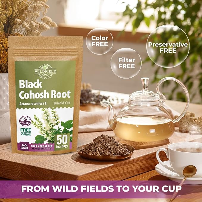 50 bags Black Cohosh Tea Black Cohosh Root Herbal Tea (Actaea racemosa) - 50 Count 2 g Tea Bags Herb Tea Cohosh